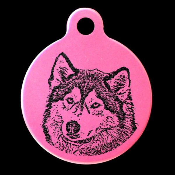 Alaska Husky Style B Engraved 31mm Large Round Pet Dog ID Tag